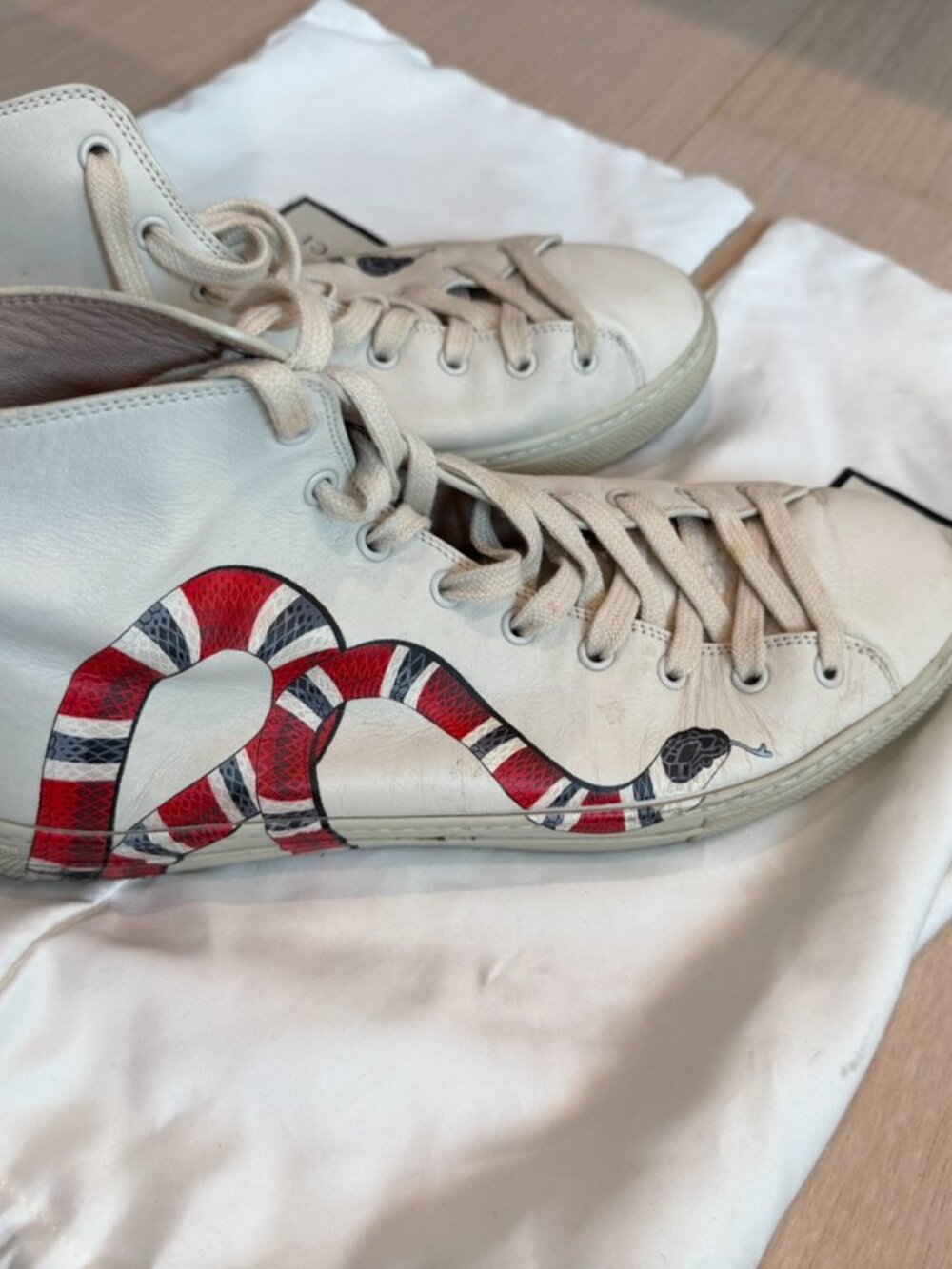 Gucci Major Kingsnake High Top Sneakers White Leather Men's Size 8 (US 8.5) Ital - Picture 2 of 10